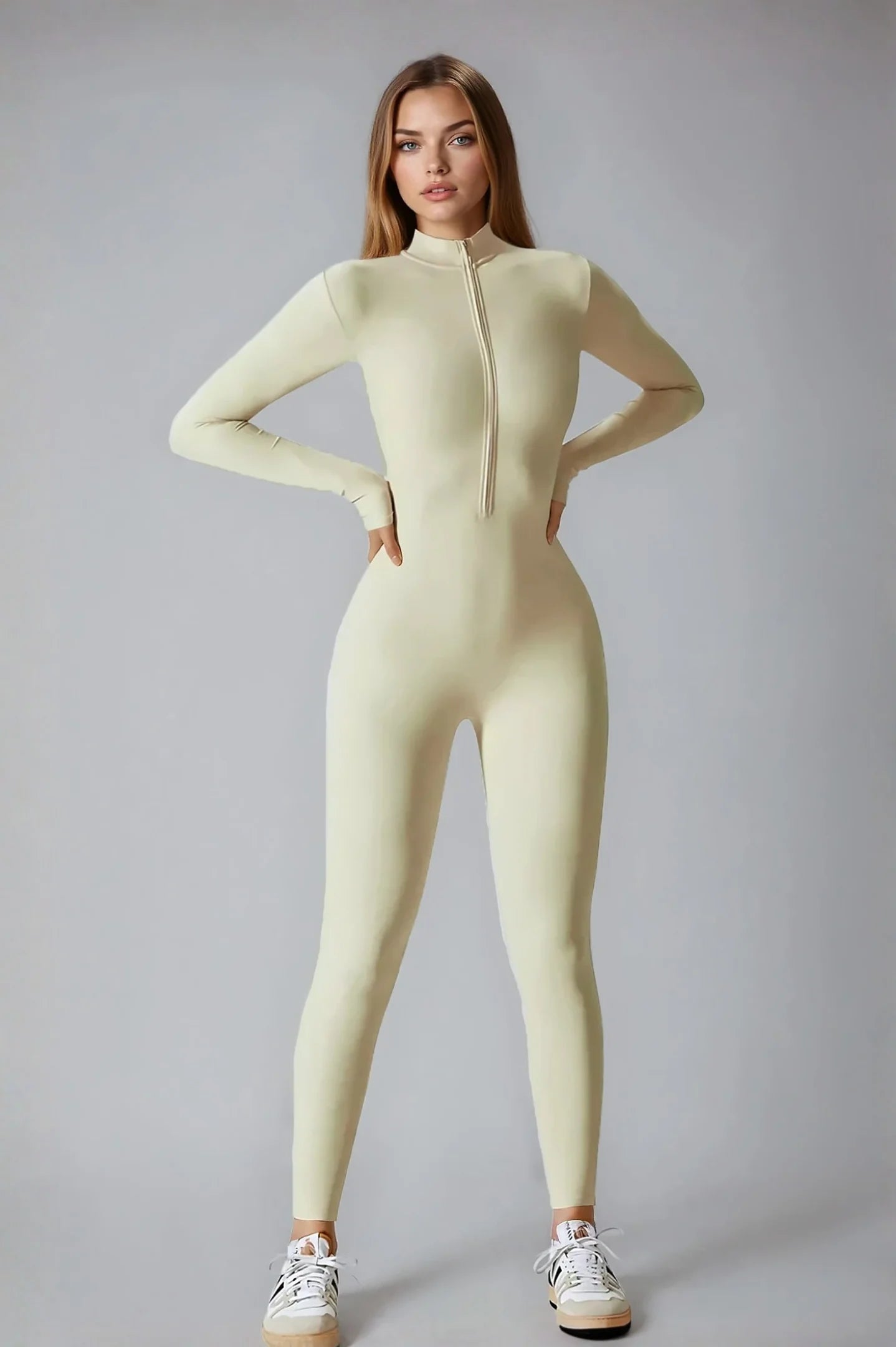 Noira Fit Longsleeve Jumpsuit- Beige