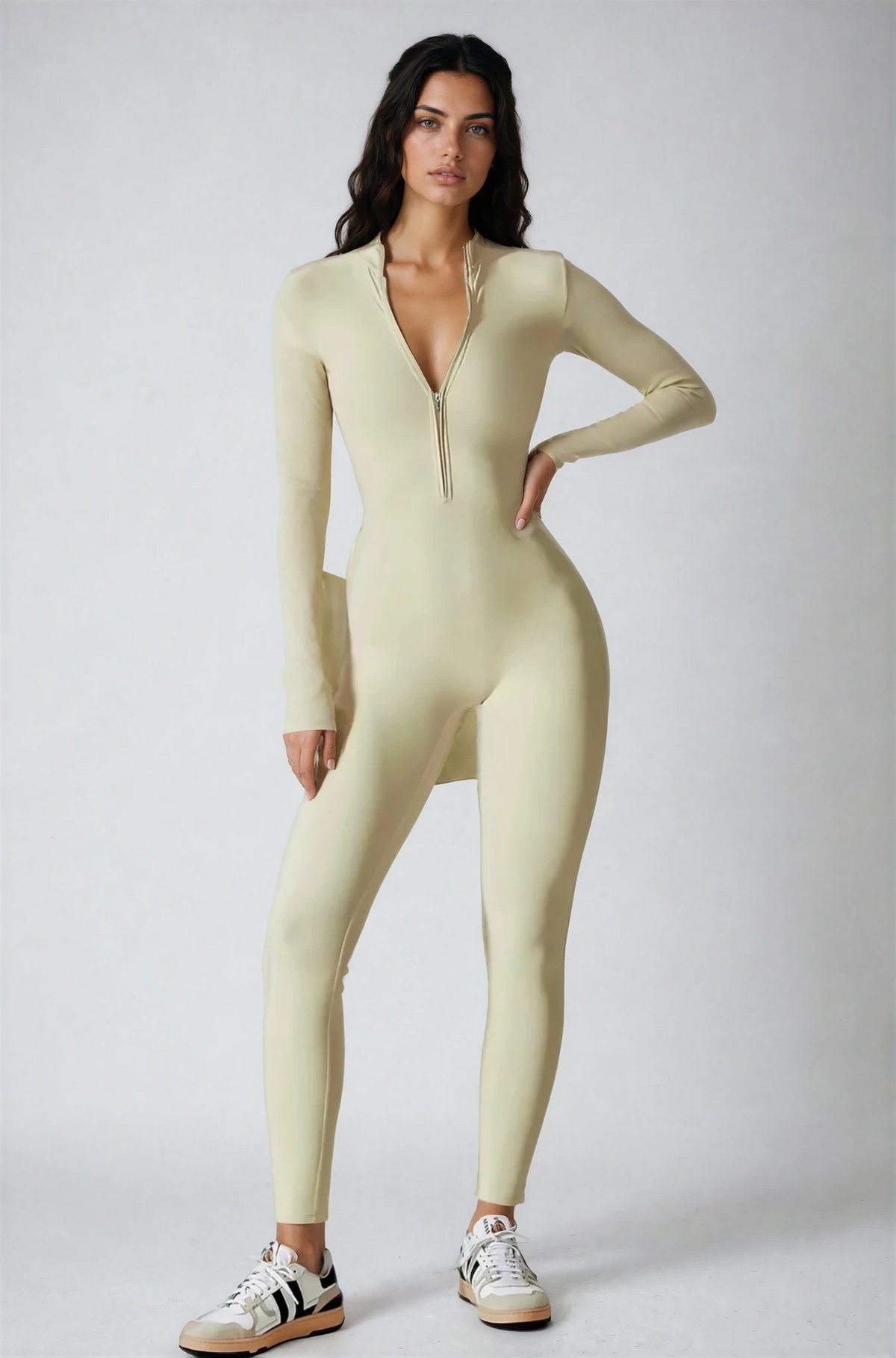 Noira Fit Longsleeve Jumpsuit- Beige