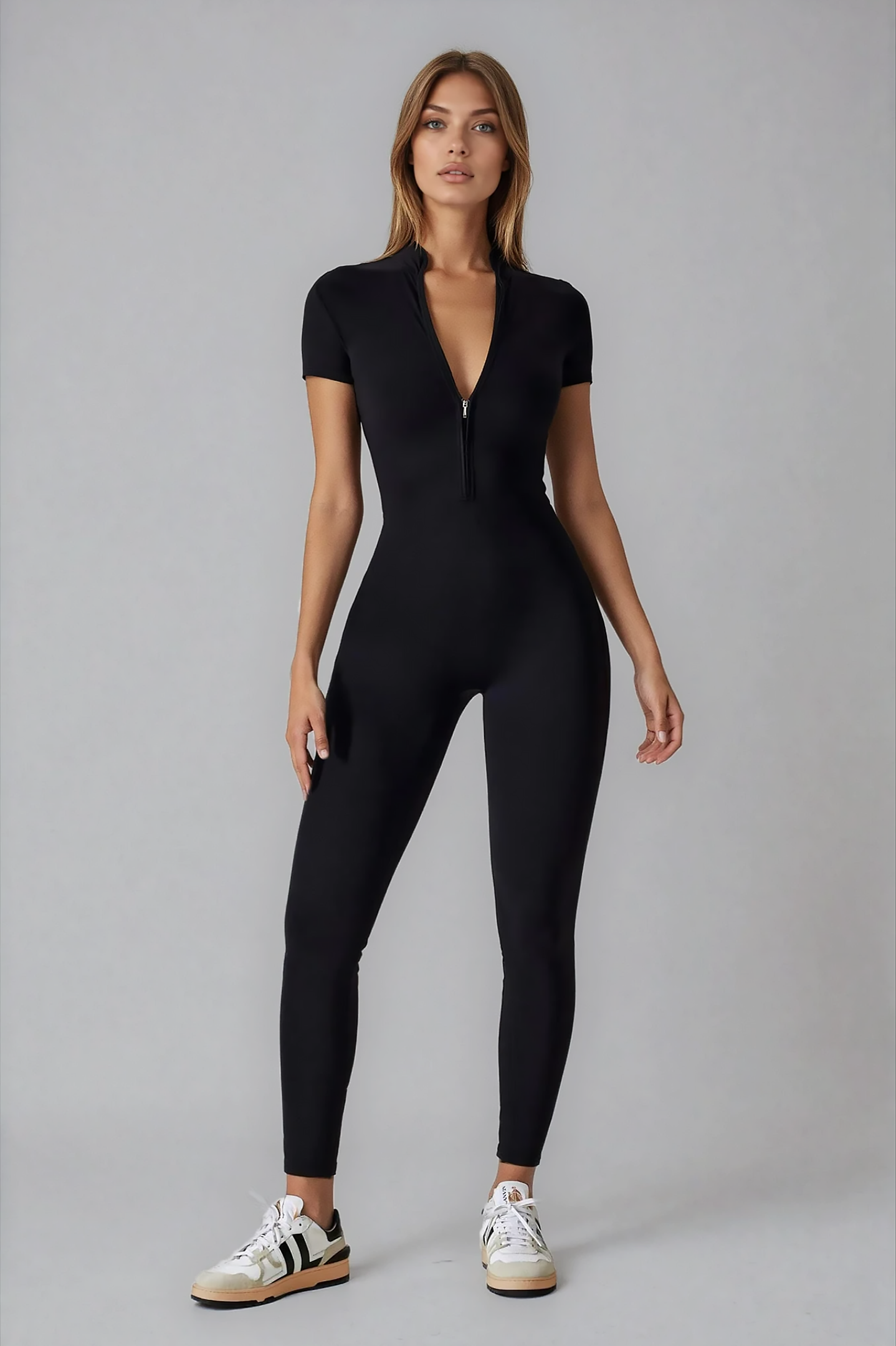 Noira Fit Short Sleeve Jumpsuit - Black