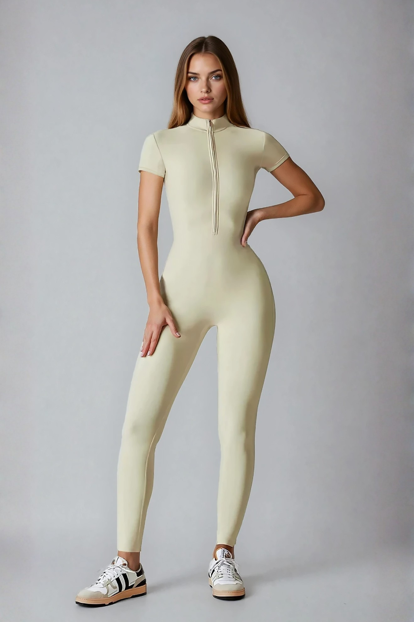 Noira Fit Short Sleeve Jumpsuit - Beige