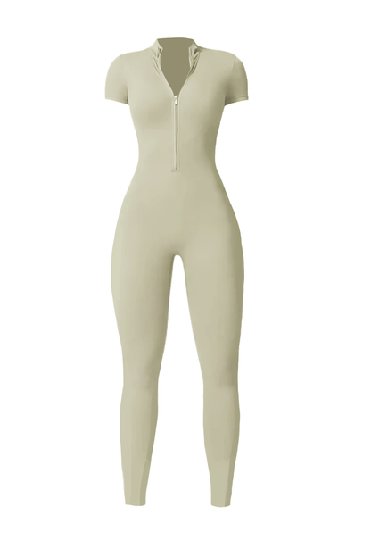 Noira Fit Short Sleeve Jumpsuit - Beige