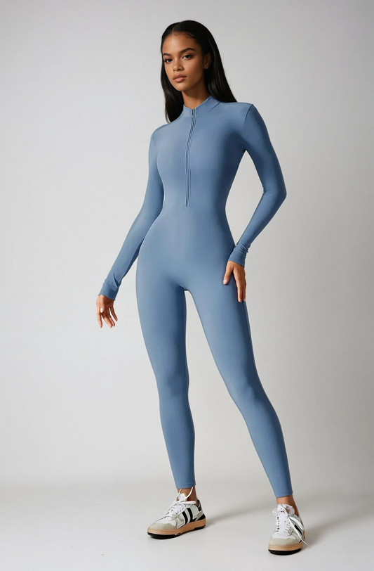 Noira Fit Long Sleeve Jumpsuit - Blue