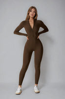 Noira Fit Long Sleeve Jumpsuit - Brown