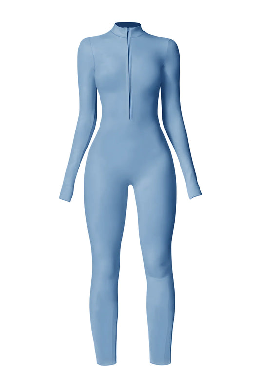 Noira Fit Long Sleeve Jumpsuit - Blue