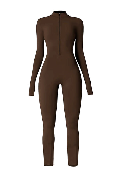 Noira Fit Long Sleeve Jumpsuit - Brown